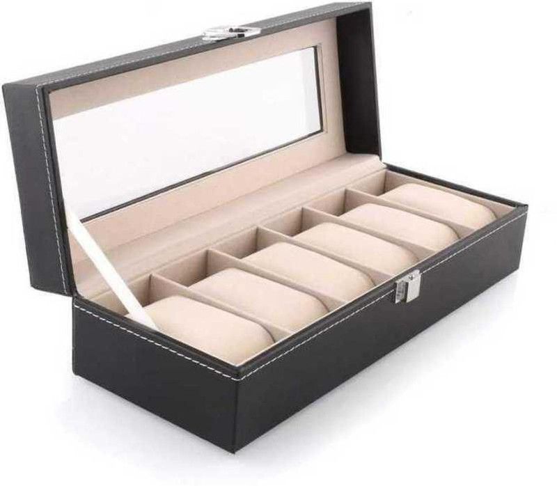 STORESHINE Unisex Black 12-Slot Watch Organizer Watch Box(Black, Holds 6 Watches)