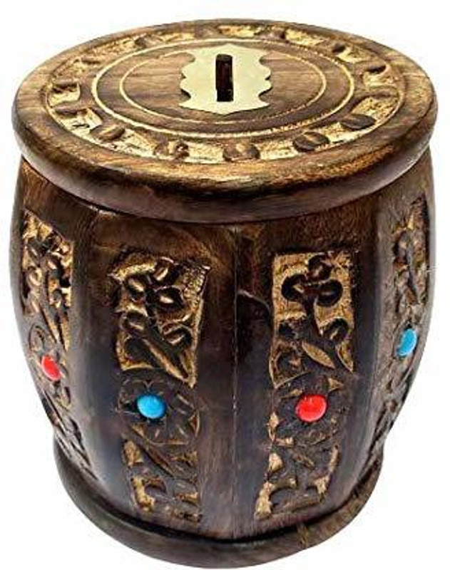 Empire Arts HandCrafted Barrel Piggy Bank, Money Bank, Gullak for Kids, Birthday Gift for Kids and Adults, Handmade Wooden Coin Holder, Money Storage Box