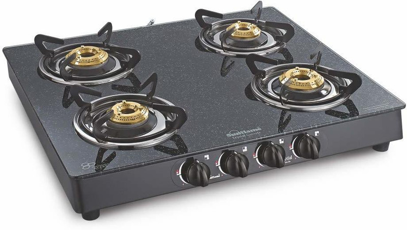Sunflame Crystal Granito 4B BK Manual Glass Manual Gas Stove(4 Burners)
