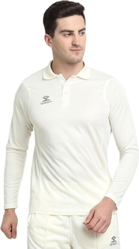 Shrey Self Design Men Polo Neck White T-Shirt