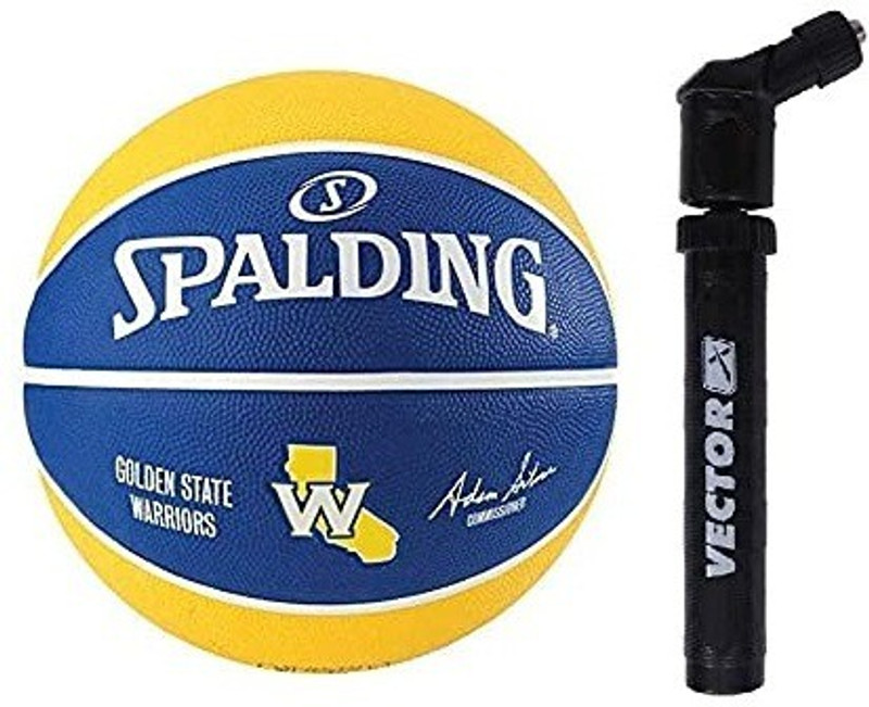 SPALDING Golden State Warriors Basketballs Men Size 7 Yellow Blue Basketball With Air Pump Basketball - Size: 7(Standard, Pack of 1)