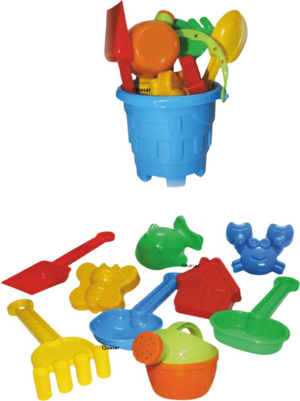 Quasar Castle 10 Piece Medium Size Beach Set Mini Gardening and Beach Sand Play Set Water Tools Toys Sand Game Kids Beach Toys, Sand Toys for Kids (Beach Set)