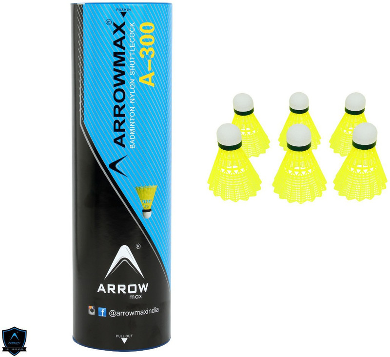 ArrowMax A-300 BEST IN CLASS BYLON BADMINTON SHUTTLE Nylon Shuttle  - Yellow(Medium, 77, Pack of 6)