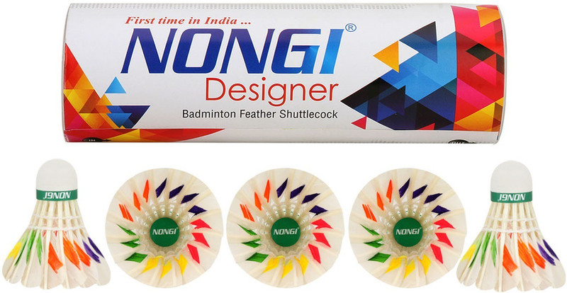 Nongi Designer D1 cork for Indoor, Outdoor Badminton Sports Feather Shuttle  - Multicolor(Medium, 77, Pack of 10)