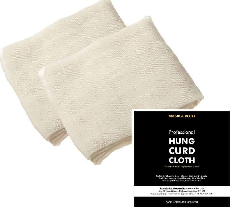 Masala Potli Professional Cotton Hung Curd Cloth - Muslin Malmal Cheese Cloth for Straining Curd, Cheese, Yogurt, Shrikhand, Rice, Mousse for Home Use (50 X 50 cm) SMALL SIZE Collapsible Strainer(Beige Pack of 1)