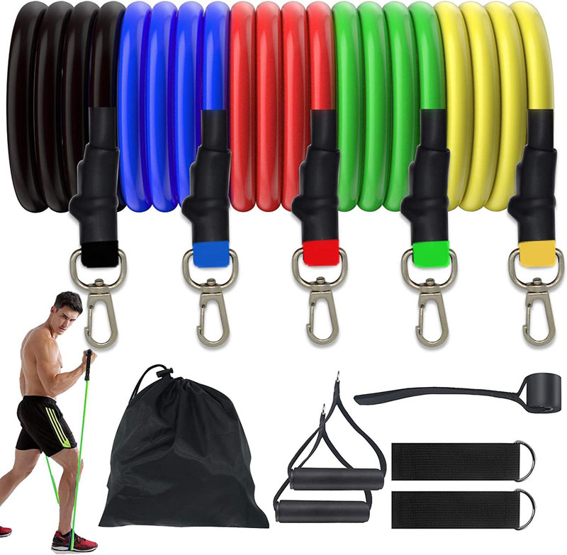 Arowaana Resistance Exercise Bands with Handles/ 5 Fitness Workout Band,Physical Therapy Resistance Band(Multicolor, Pack of 5)