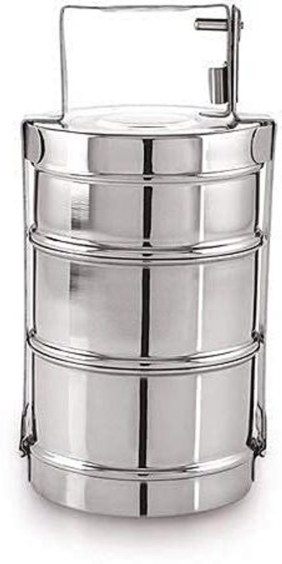 Super HK Stainless Steel Traditional Indian Tiffin Carrier l Lunch Boxes for School/Office/College 3 Containers Stainless Steel Office Lunch Box(950 ml)