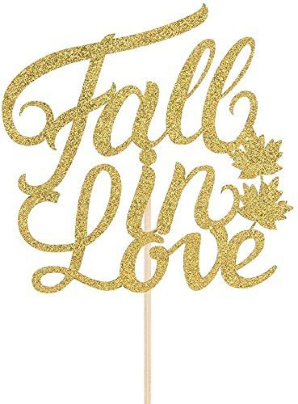 ZYOZI Gold Glitter Fall in Love Cake Topper - Fall Themed Wedding/Wedding Anniversary/Bridal Shower Party Decorations Edible Cake Topper(GOLD Pack of 5)