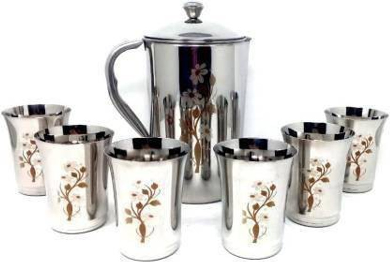 ethniccreations2 KING PREMIUM JUG AND GLASS SET Jug Glass Set (STAINLESS STEEL) Jug Glass Set(steel)