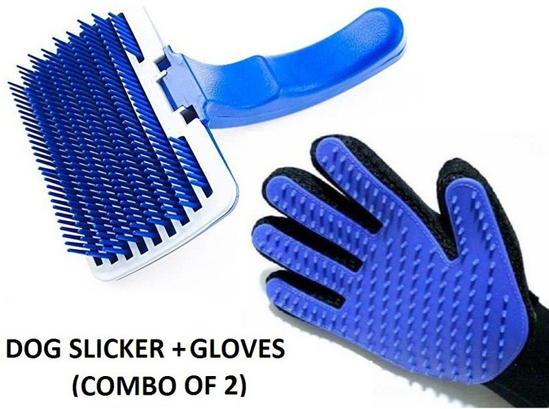 Hachiko Best Quality (Combo Of 2) Imported High Quality Slicker + Gloves Grooming Kit For Pets Slicker Brushes for Dog, Cat, Rabbit, Hamster, Dog & Cat