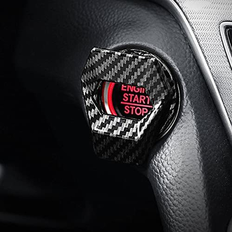 JAINFAM Carbon Black (Metal) Car Engine Start Stop Switch Lambo Style Button Cover Decorative Auto Accessories Push Button Sticky Cover Car Interior Engine Start/Stop Button
