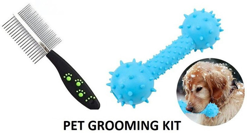 Hachiko Dog Needs Combo Of 2 Imported High Quality Grooming Double Sided Removing Shedding Comb Basic Comb Pet Comb Stainless Steel Pin + Bath Scrub Gloves for Cleaning Washing for All Pets Basic Comb for  Dog, Cat, Rabbit, Hamster