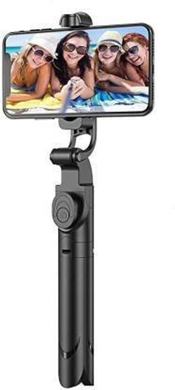 MOBONE ® Best Quality XT-02 Selfie Stick, Extendable Selfie Stick with Tripod Stand and Detachable Wireless Bluetooth Remote, Ultra Compact Selfie Stick for Mobile Tripod Tripod(Black, Supports Up to 400 g)