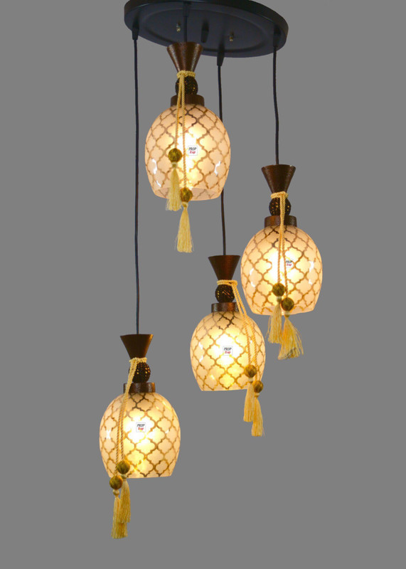 Prop It Up 4-Lights Round Cluster Chandelier Modern Glass Globe Hanging Light, BRAWN Socket, E27 Holder, Decorative, Copper, URBAN Retro, Nordic Style, LED/Filament Bulb Pendants Ceiling Lamp SONAKSHI-HL/4-06 Pendant Lamp Ceiling Lamp(Gold, Black)
