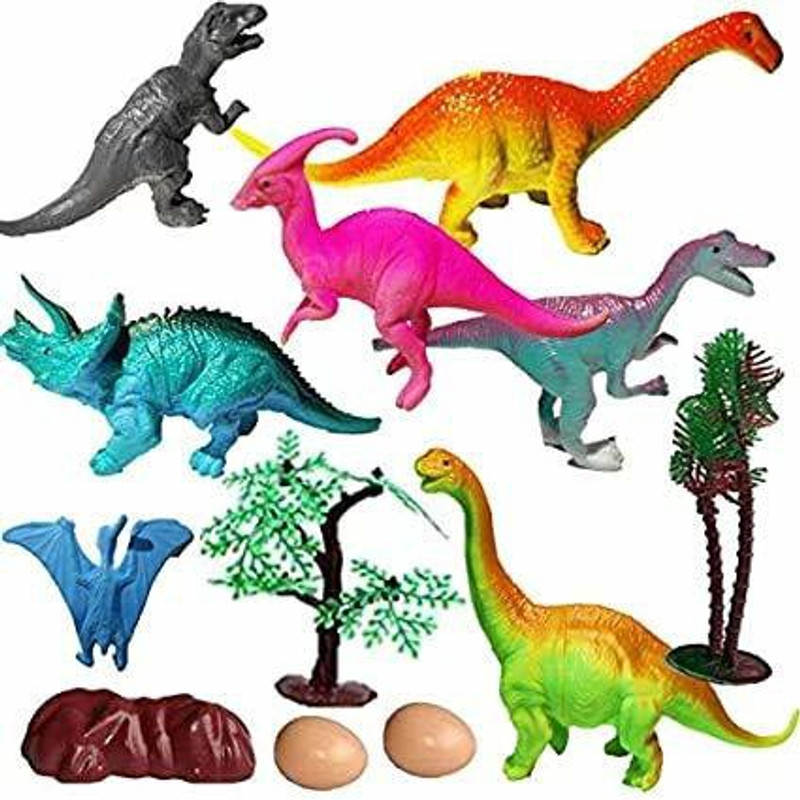 WHITE POPCORN Dinosaur Toy Set of 6 Pcs | Dinosaurs Animals Figures Toys Set with Tree and Eggs for Kids(Multicolor)