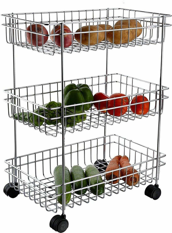 KASHTABHANJAN 3 Layer Stand for Kitchen Fruit Vegetable Stand Storage Trolley Steel Kitchen Trolley(Pre-assembled)