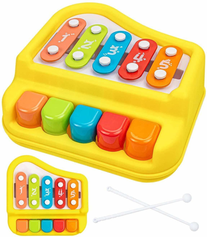 EVURAAJ ENTERPRISE Baby Vocal Piano Toy 2 in 1 for Toddlers , Baby Xylophone Musical Toys for Baby and Boy, Kids Best Birthday Gift (5 Metal Keys)(Multi Color)(Multicolor)