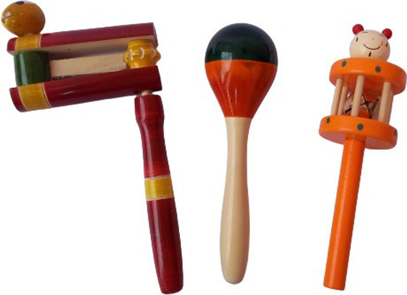 MEERAN ART AND CRAFTS CHANNAPATNA Toys Wooden Baby Rattle Toy -Shaker Drum Baby Rattle 3 PCS Wooden rattles for Toddlers New-Born Infant Kids Natural Organic Eco-Friendly Wooden Toy for Kids Rattle(Multicolor)