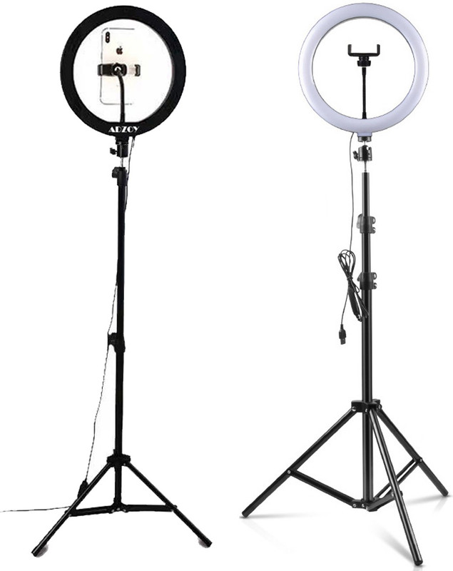 ADZOY Premium 10" Selfie Light with 6.9ft Tripod and Mobile Bracket Ring Flash(Black)