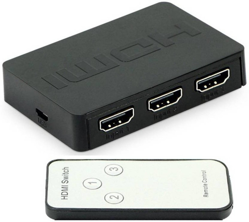 GIPTIP TV-out Cable 3 Port HDMI Switch with Remote 1080p Support 3D(Black, For TV)