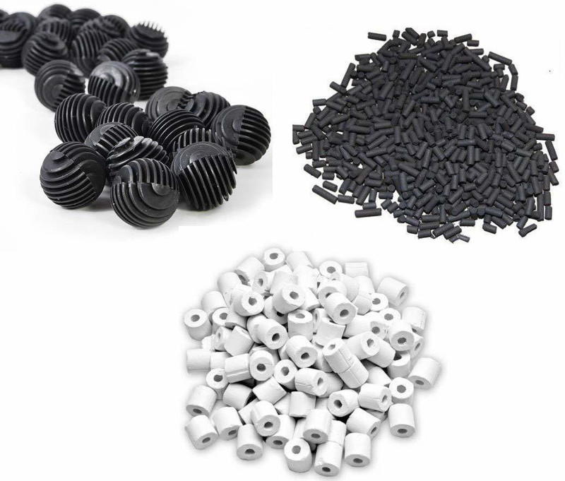 colourful 500g Activated Carbon + 500g Ceramic Rings + 25Bio Balls(36mm)(Combo-2) Gravel Planted Substrate(Black, White, 0.5 kg)