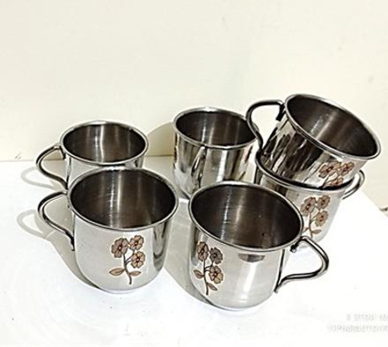 Anixa Creation Pack of 6 Stainless Steel, Plastic(Silver, Green, Cup Set)