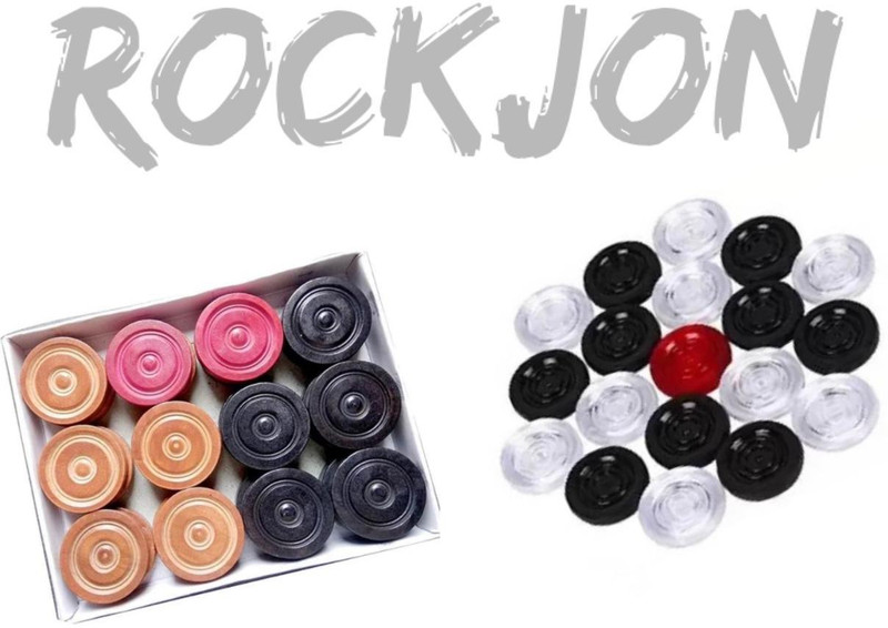 Rockjon WOODEN CARROM COINS AND TRANSPARENT CARROM COINS(PACK OF 2) Carrom Pawns(Pack of 20)