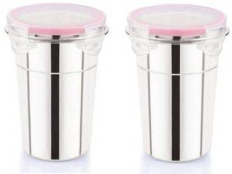 di select (Pack of 2) Stainless Steel Airtight, Leak Proof, Frezzer safe and Dust Proof Glass Tumbler with Lid set of 2. Capacity - 400ML Glass Set Water/Juice Glass(400 ml, Steel, Green)