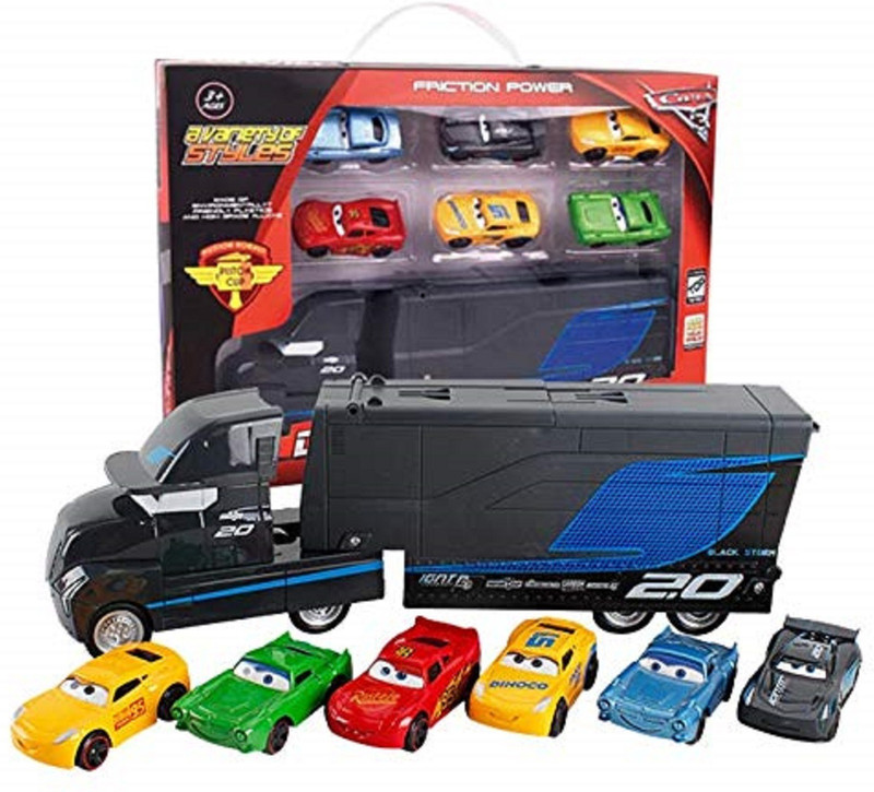 KTRS Cars and Mack Hauler 6pcs Friction Powered Toy Cars(Multicoloured)(Multicolor)