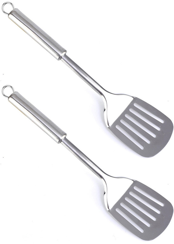 KUBER INDUSTRIES HS_37_KUBMART020572 Stainless Steel Turners/Slotted Turner/Cooking Turner/for Dosa, Roti, Omlette, Parathas, PavBhaji-Pack of 2 (Silver) 38 cm NA Tong Set(Pack of 2)