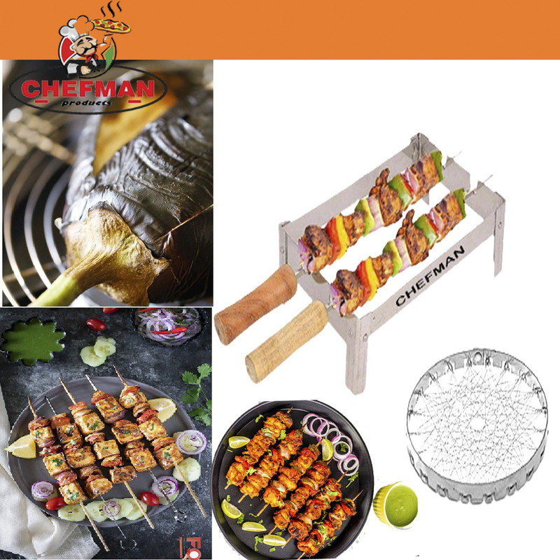 Chefman chhota Gas Mini, Portable Compact Barbeque Grill Tandoor Rib Roaster Grill Food Slicer(Silver)