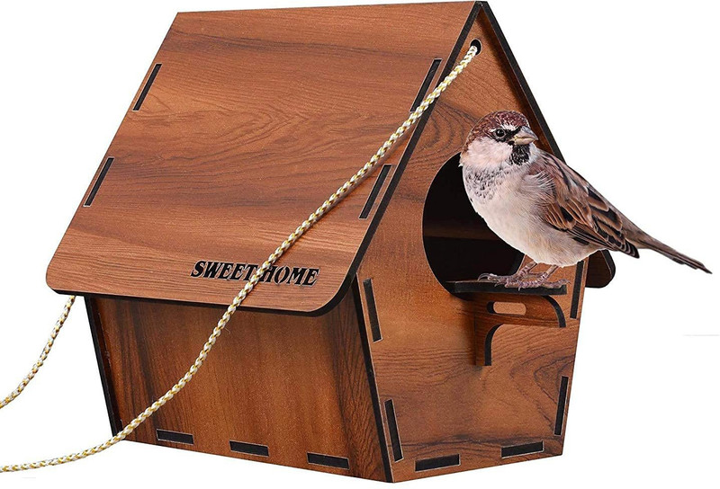 YOGI SELLING Bird House for Balcony and Garden Hanging for Sparrow, Hummingbird, Kingfisher Bird Nest for Balcony Made with Water Resistant Wooden MDF Sheet and Wall Patch ( Brown) Bird House(Hanging, Wall Mounting, Tree Mounting)