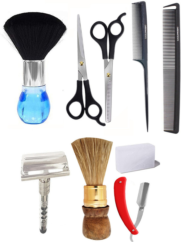 MGP FASHION High Quality Home Professional Hair Cutting Scissors Thinning Shears Barber Salon Easy Grip for Men Women Kids and pets All Purpose ,Comb Narrow Teeth & Black Carbon Fiber Pintail Design for Hair Section ,Layer Hair ,Cutting All Purpose, Neck Face Duster Cleaning Hairbrush Hair Sweep Bru