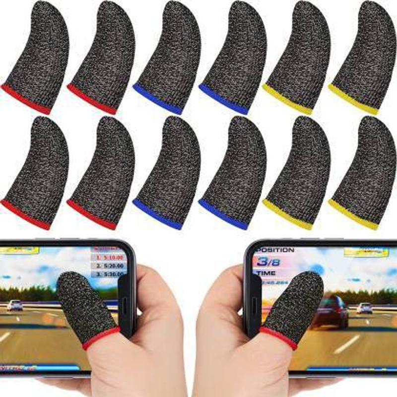 Shouten Thumb & Finger Sleeve for Pubg Mobile Game 6 Pairs Black & Yellow Finger Sleeve(Pack of 12)