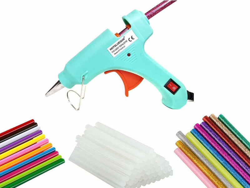 HOTGLUEGUN 20W 20 WATT 7MM hot melt Glue Gun with ON Off Switch and LED Indicator 5 Transparent + 5 Colored + 5 Glitter Sticks Standard Temperature Corded Glue Gun(7 mm)