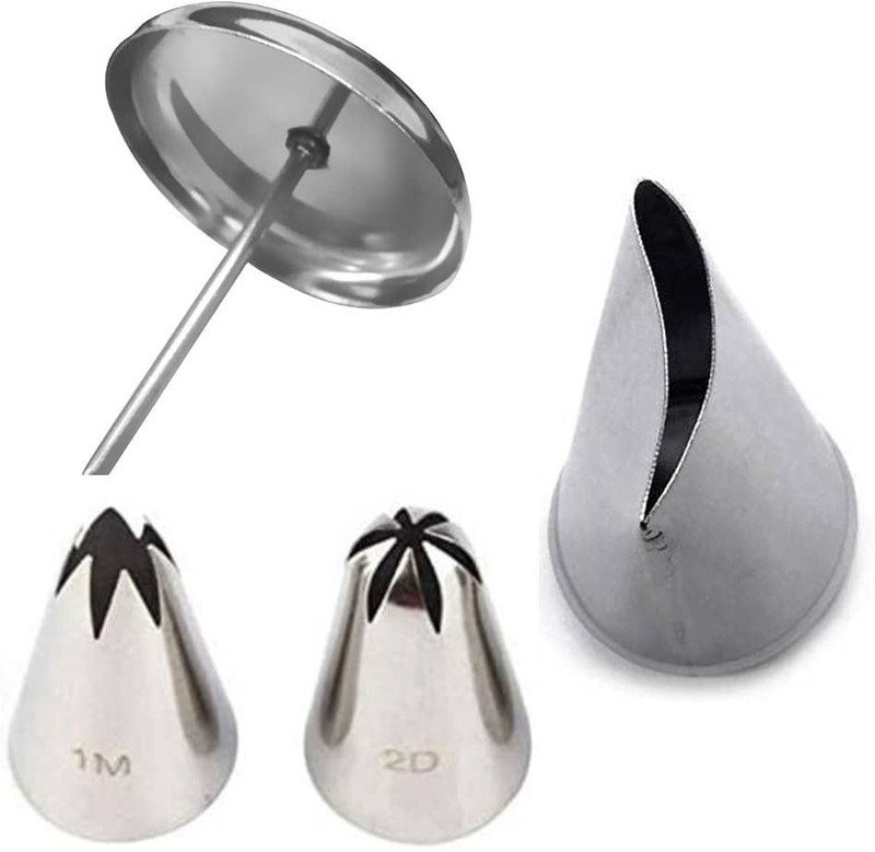 Durgma Baking Pastry Decorating Tool Decorating Cake Nozzles Rose Flower- 1M and 2D, Rose Petal Nozzle with Flower Nail- (1 Piece) Steel Quick Flower Icing Nozzle Kitchen Tool Set(Silver, Baking Tools)