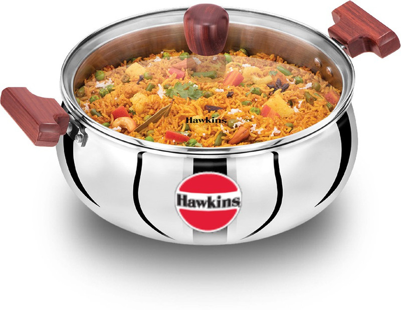 Hawkins Stainless Steel, Biryani Pot with Glass Lid (SSH50G) Handi 5 L with Lid(Triply, Induction Bottom)
