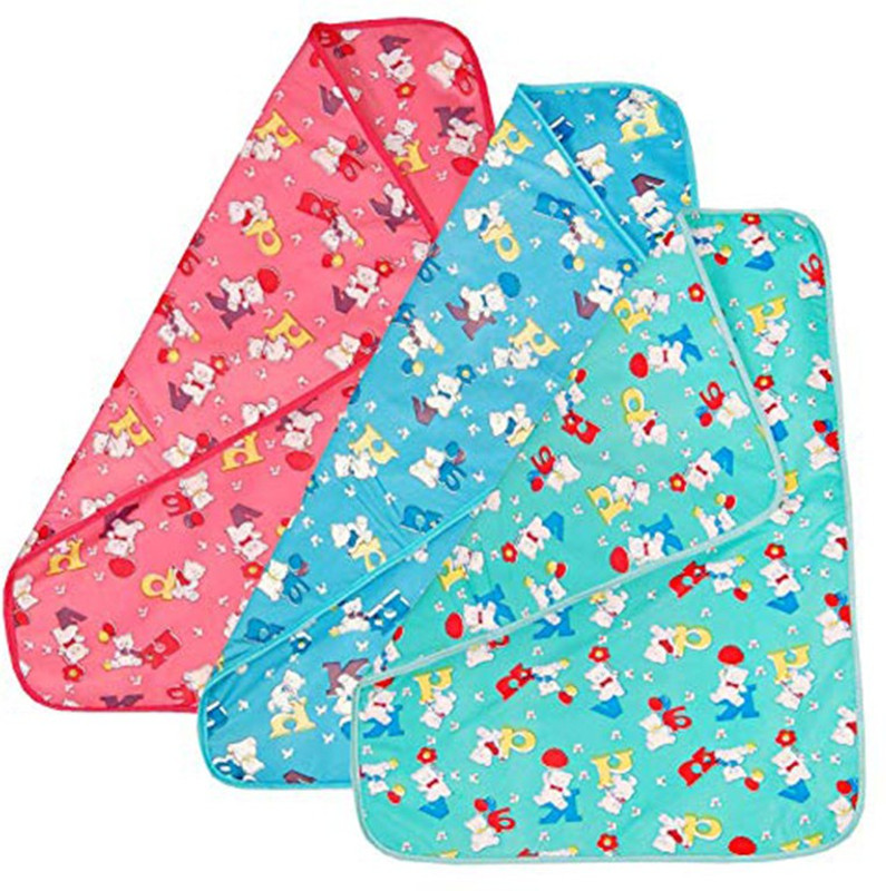 PIKIPOO New Born Baby Bed Protector Waterproof Multipurpose Baby Massage Sheet Changing Mat Plastic Sheets Baby Changer Sheet Cotton Foam Cushioned Sleeping Mat & Changing Mat Unisex, (59cmX45cm, Multicolor) Pack Of 3(Multicolor)