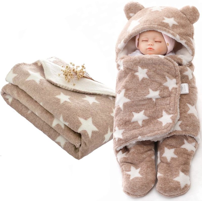 BRANDONN Printed Crib Crib Baby Blanket for  AC Room(Poly Cotton, Stars Brown)