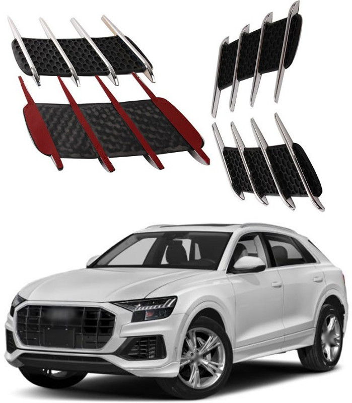 XZRTZ Car Side Airflow Grille, 2X Chrome Car Auto Bonnet Air Intake Flow Side Fender Vent Hood Scoop Cover (Silver + Black) A34 Matte, Glossy, Chrome Audi Q8 55 TFSI Quattro Petrol Side Garnish