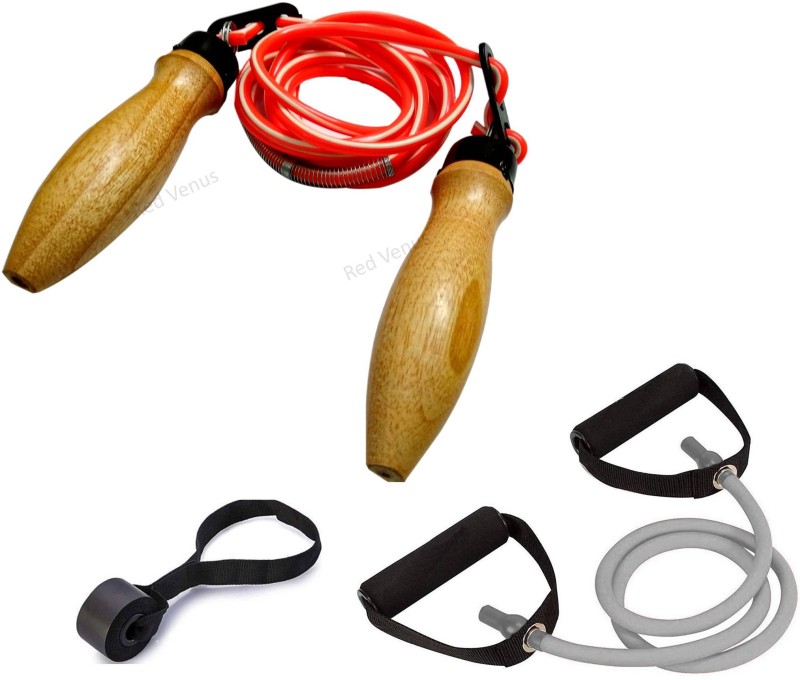 Red Venus Combo of 6MM PVC Ball Bearing Skipping Rope and 40 lbs Toning Tube Fitness Accessory Kit Kit