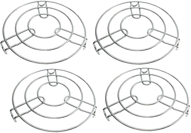 PuthaK Riser Hot Pot Stand 6 Inch | Stainless Steel Round Cooker Steamer Rack Stand | Casserole Stand | Hot & Cold Cauldron Stand | Heat Resistant Hot Stand (15 cm). (Pack of 4) Mirror Trivet(Pack of 4)