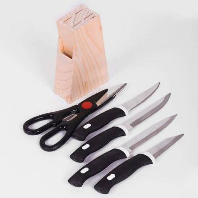 KRITAM 6 Pc Plastic, Steel Knife Set Stainless Steel 4 Knife Set, 1 Scissor With Wooden Knife Stand