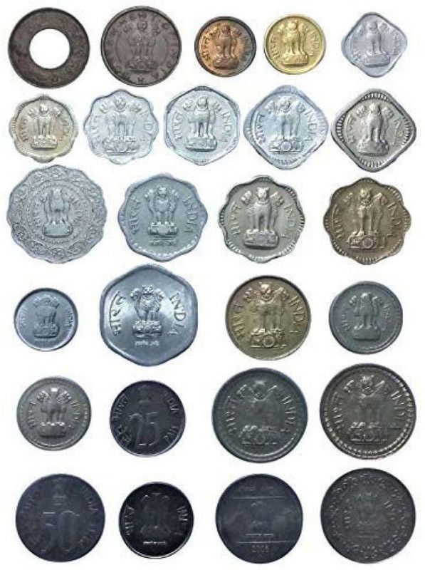 PMW INDIAN COINS.OLD 1,2,3,5,10,20,25,50 PAISE SET OF 26 COINS - FOR BEGINNERS - GREAT FOR COLLECTION(Multicolor)