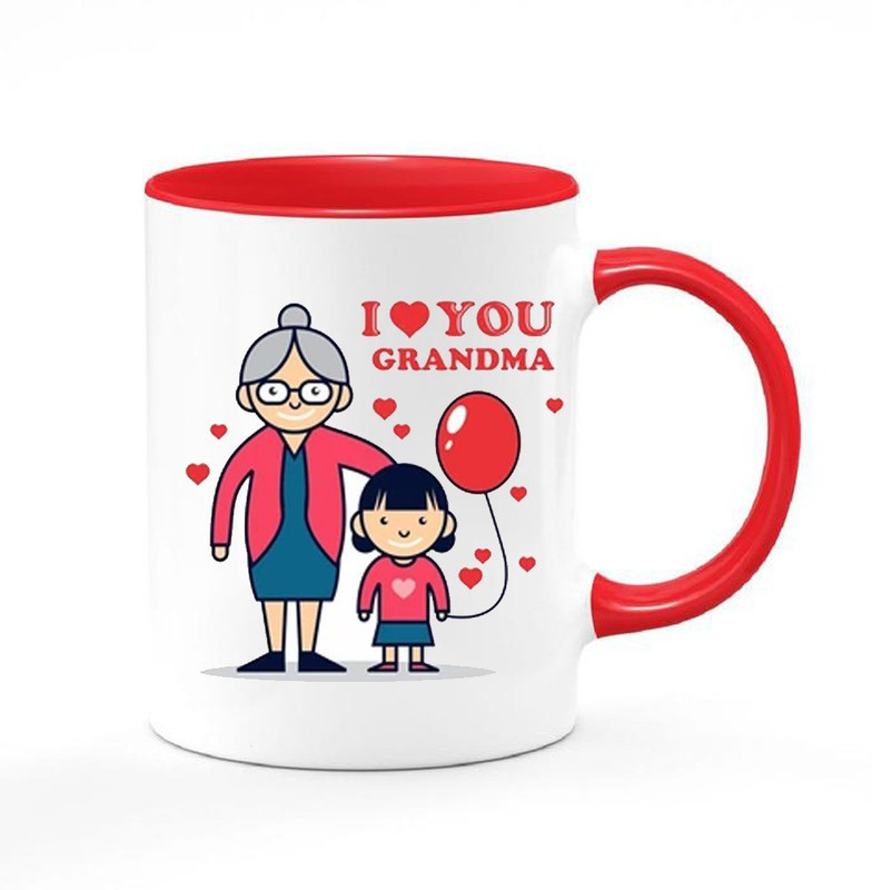GIFT JAIPUR I Love Grandma Red Handle for Birthday Anniversary Mothers Day of Grandmother Dadi Ceramic Coffee Mug(325 ml)