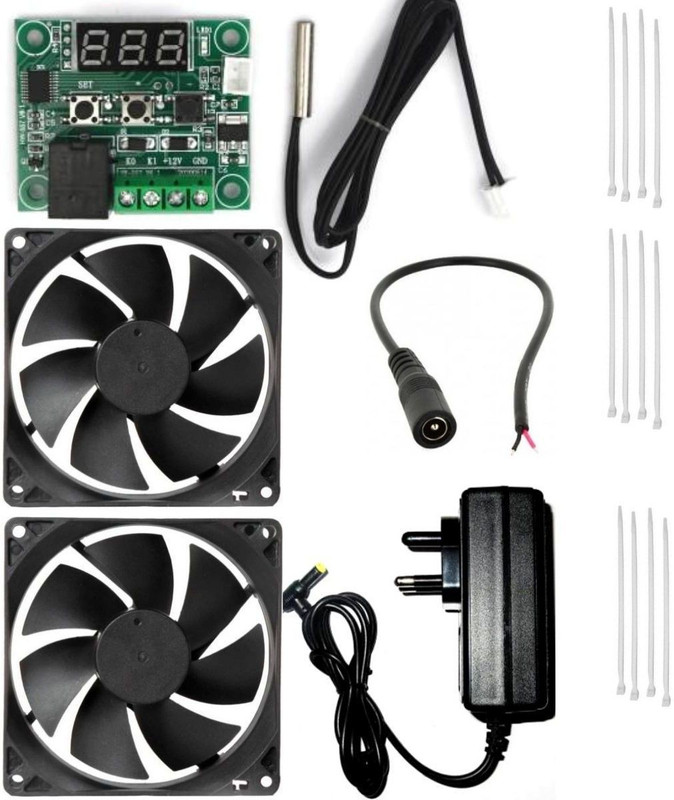 TechSupreme Best Combo for DIY Incubator W1209 Thermostat + 12v 2Amp Adapter + 2 Piece 3 inch fan + 12 Pieces Ties 10” Inch + 1 DC Female Connector For Diy Incubator Temperature Sensor Temperature Sensor and Controller Electronic Hobby Kit