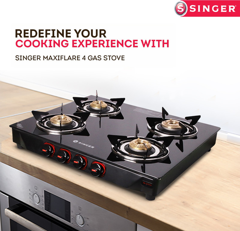 SINGER Maxiflare 3 GS Glass Manual Gas Stove(3 Burners)