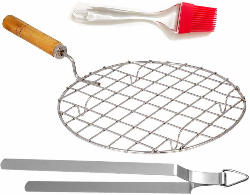sandook Round Papad Roaster with Roti Chimta and Butter Brush Kitchen Tool Set(Roaster)