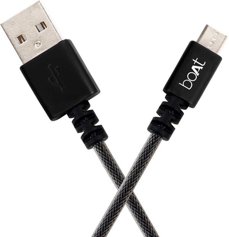 boAt Micro USB Cable 2.4 A 1.5 m Micro USB 500 Black 1.5m(Compatible with All Micro USB Supported Devices, Black, One Cable)