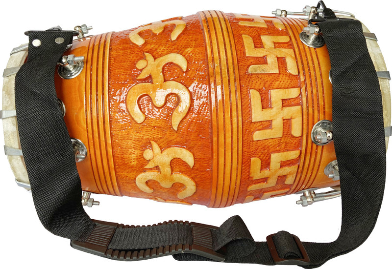 GT manufacturers OM design Carving on wood with Balt Nut & Bolts Dholak(Yellow)